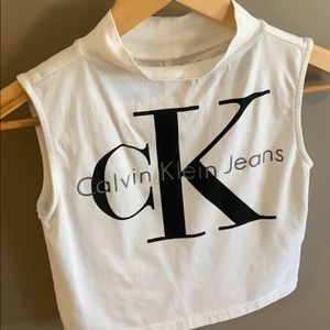 XS White Calvin Klein Jeans Sleeveless Crop Top